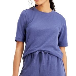 New Style & Co French Terry Short Sleeve Top Size XL Blue Crewneck Tee Shirt